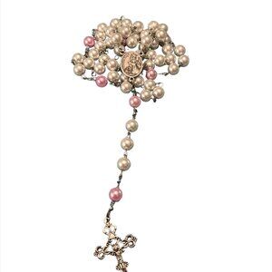 White and Pink Guardian Angel/St Michael Catholic Rosary
